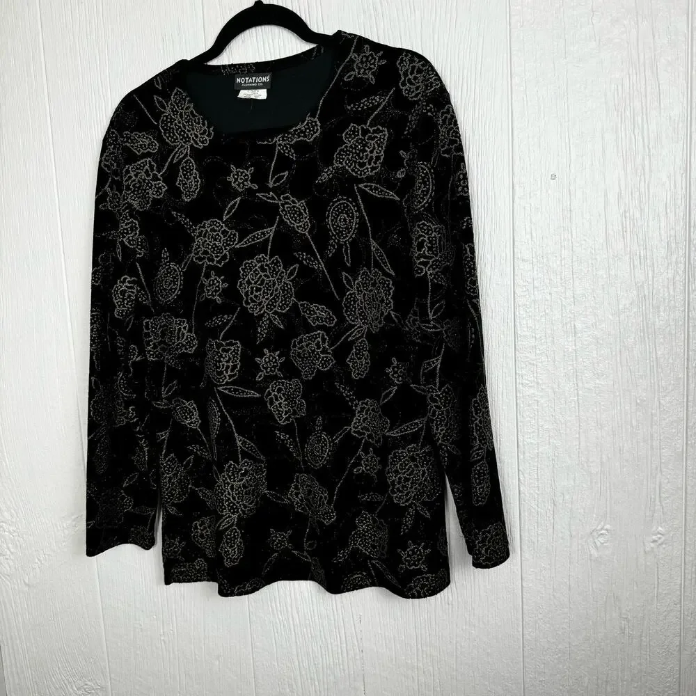 Notations Vintage All Over Beaded Velvet Floral Printed Top Blouse Size Large - Picture 8 of 9